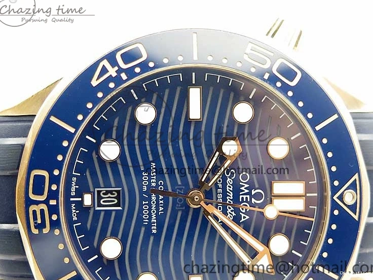 0411 2018 Seamaster Diver 300M RG Blue Ceramic VSF 1:1 Best Edition Blue Dial on Blue Rubber Strap A WeatherProof 7914